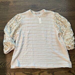 NWT Eri + Ali lace sleeved top blouse size LARGE Anthropologie